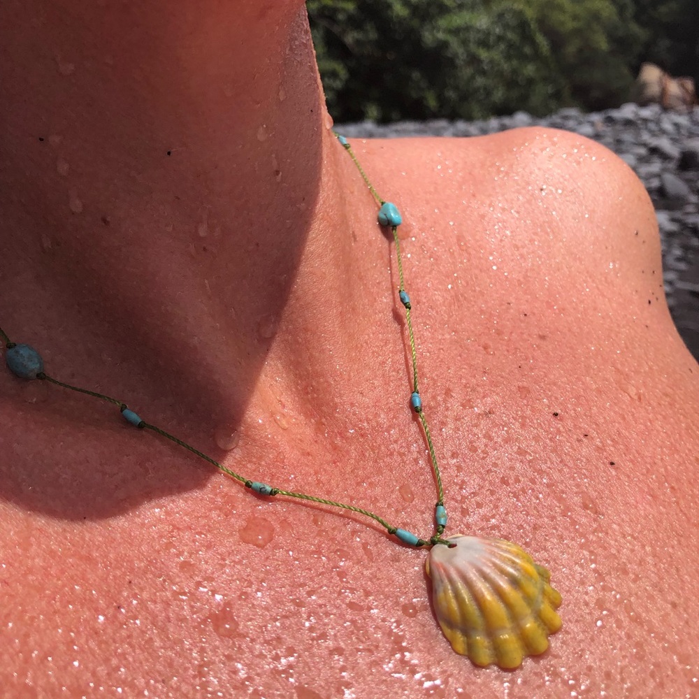 Handmade Sunrise Shell necklace made with love on east side of Maui.
